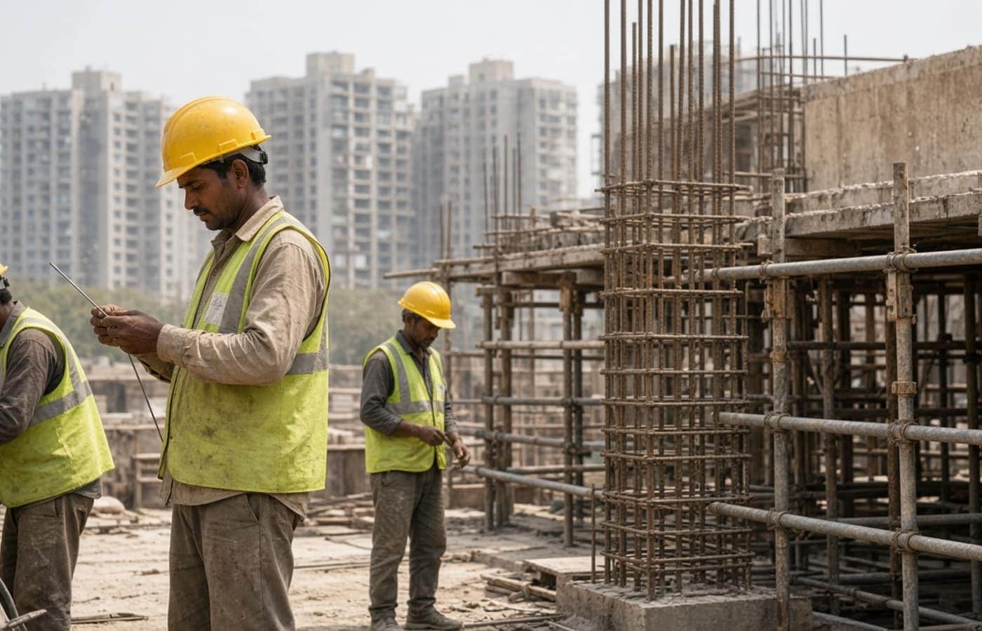 Indian construction workers on a Delhi NCR building site